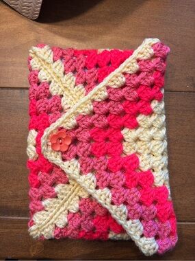Handmade Crochet book coverClutch - Pink, Cream Gradient